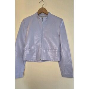 Vera Pelle Leather Jacket Womens Black Made in Italy Powder Blue Biker